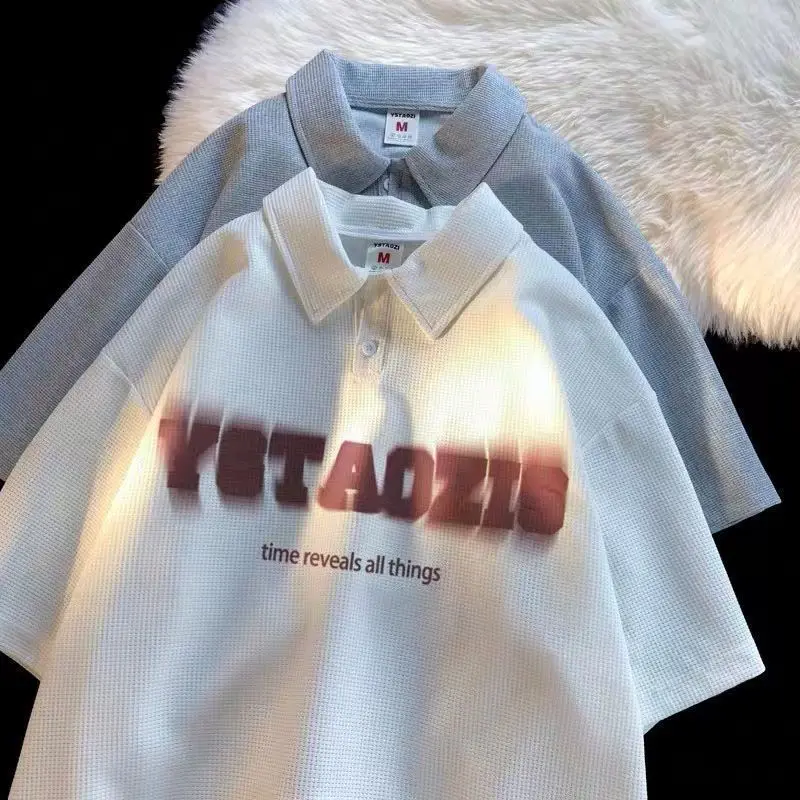 

Men and women street hip-hop personality retro letter printed graphic T-shirt summer couple trend casual short sleeved harajuku