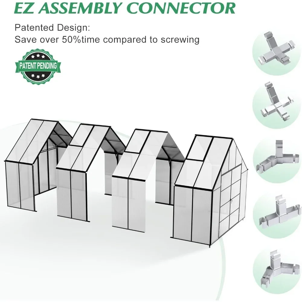 10x10x16 FT Polycarbonate Greenhouse with EZ Connectors & Ventilation 4