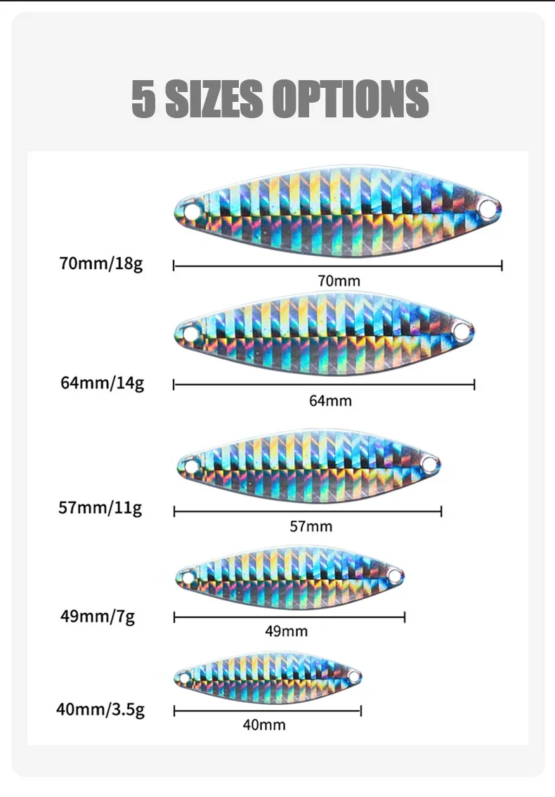 Description Picture 3 of itemMetal Jig Fishing Lures 3.5g 5.7g 11g 14g 18g Spoon Bait Stream Trout Bait Swimbait Trout Chub Perch Salmon Fishing Accessories
