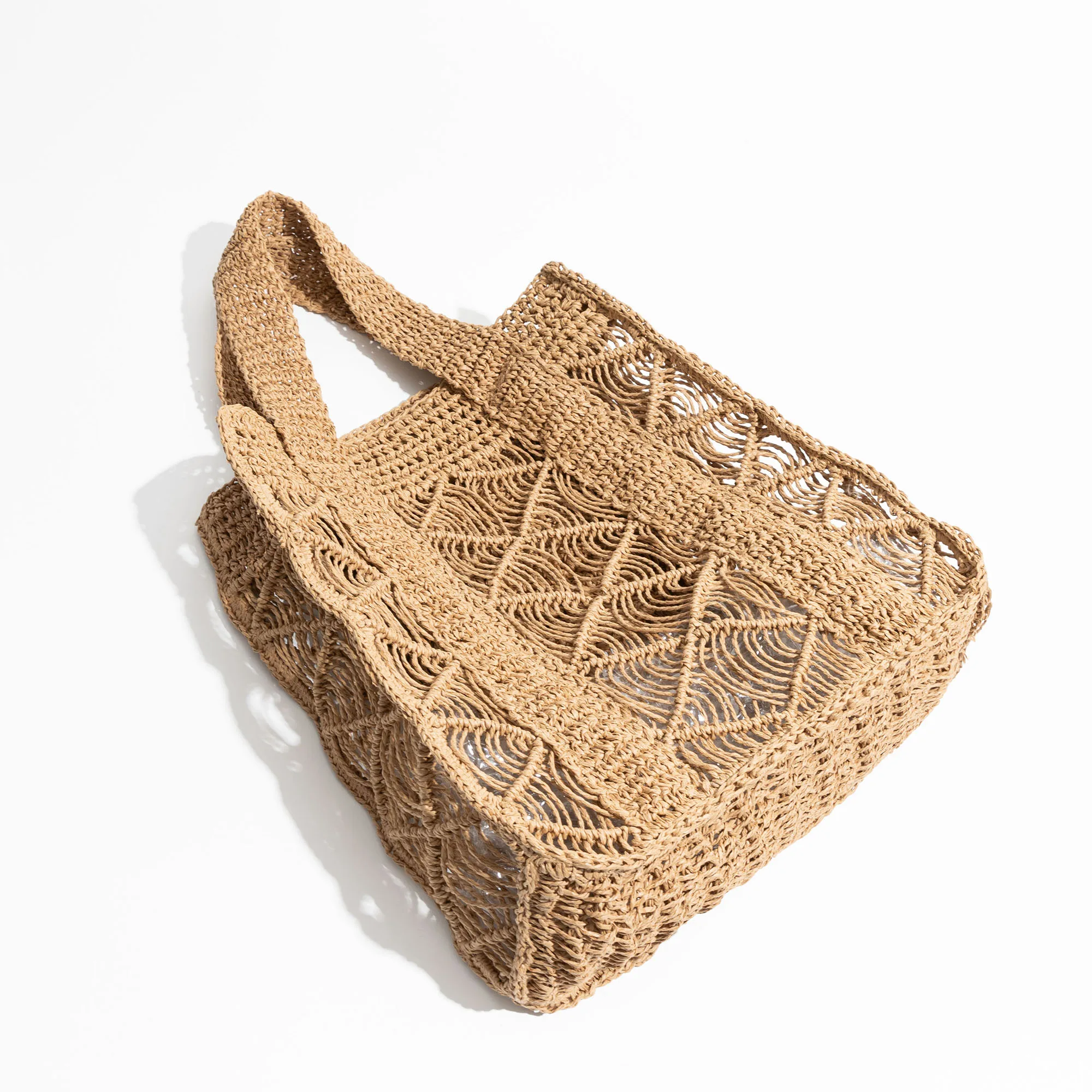 MABULA Hollow Weave Beach Straw Bag for Woman Stylish Mesh 2024 Bohemian Big Travel Handbag Handwoven Summer Khaki Tote Purse