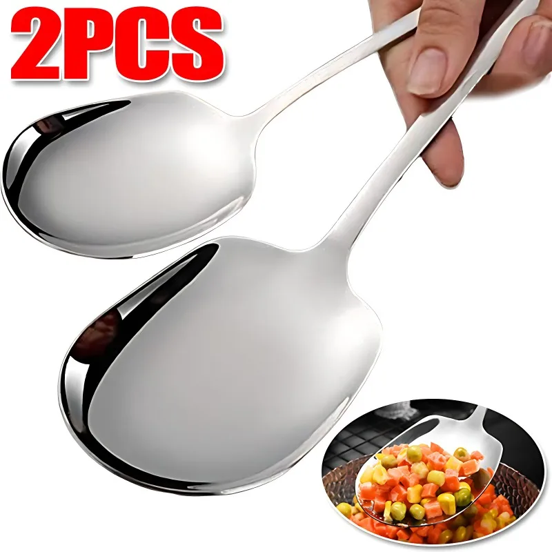 

1/2PCS New Big Spoon Large Round Handle Stainless Steel Serving Thicken Spoon Long Handle Soup Spoon Utensils Kitchen Tableware