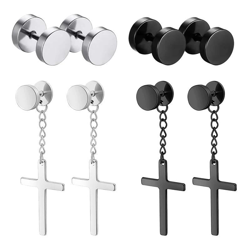 4 Pairs Men Punk Earring Dangle Gothic Cross Stud Earring For Men Women