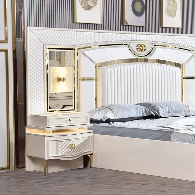 Lightweight Design King Bed Leather Wooden Turkish Modern Size Luxury Furniture Bedroom Set 6