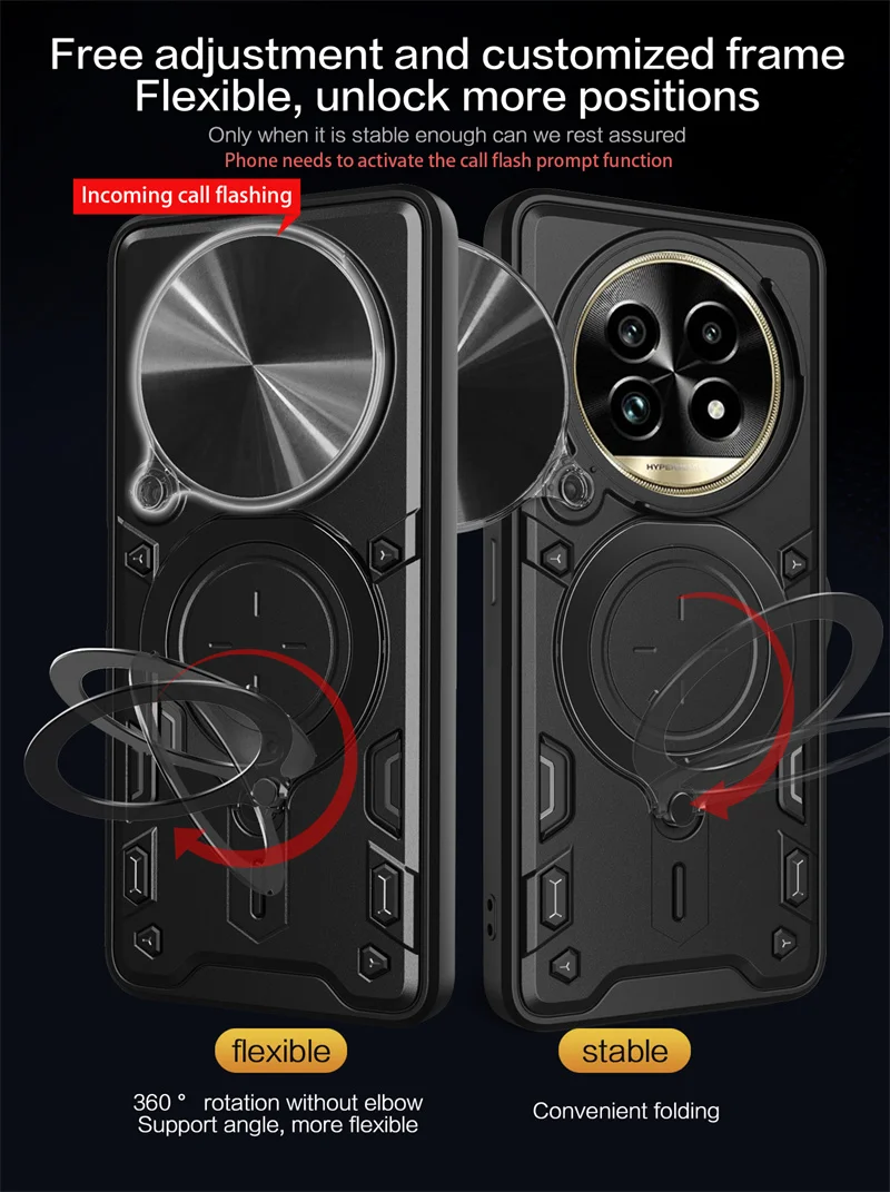 Shockproof Armor Case with Slide Lens Protection and Ring Holder