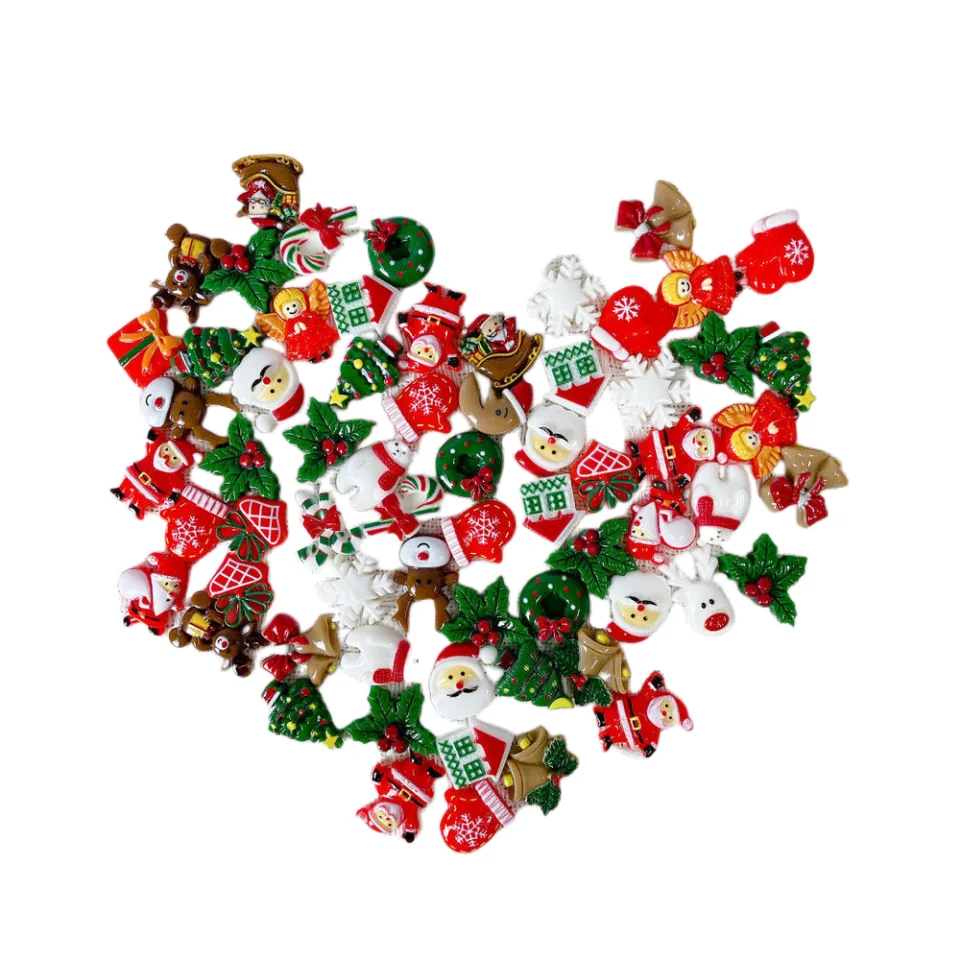 Resin Jewelry Accessories Resin Hairpin Accessories Resin Nail Art Crafts Resin Flower Embellishments Simulation Stones Decor Accessories 50pcs Resin Christmas Flatbacks Santa Snowman Snowflake Holly Xmas Tree Mixed Cabochons for Scrapbooking DIY Crafts Hair Jewelry