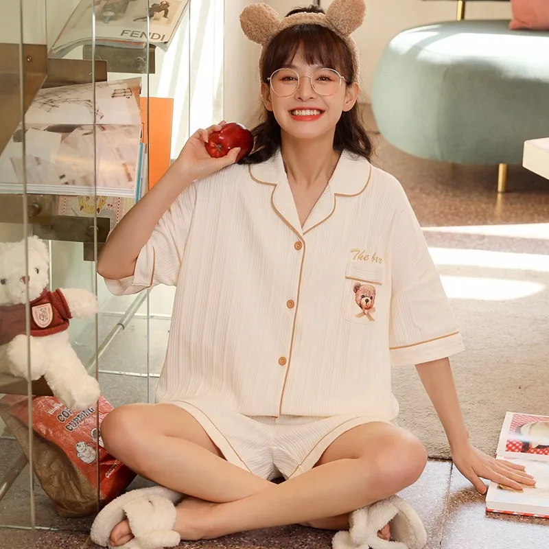New Pajama Set Women Summer Hot Sleepwear Shorts Cute Pijamas Girls Homewear Short Pants Cartoon Home Clothes Cute Pyjama