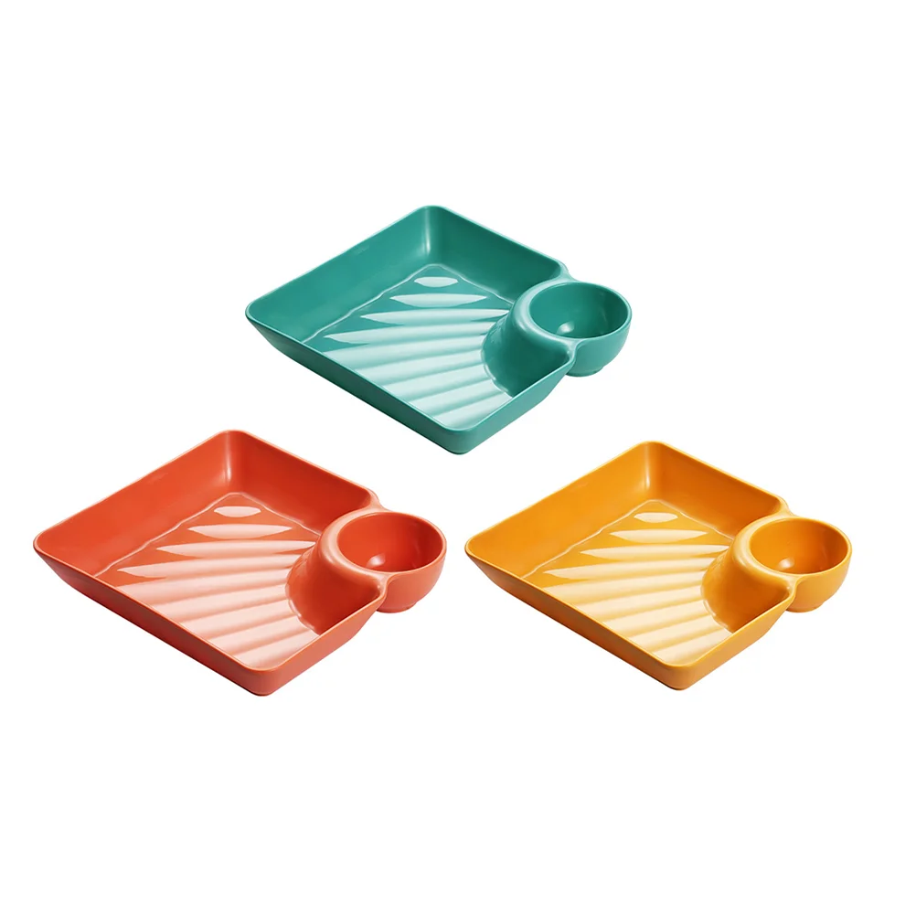 

3pcs Plastic Snack Serving Tray Dumplings Dipping Plates