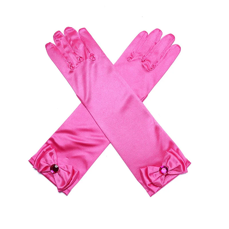 Princess Accessories Set Girls Elsa Princess Gloves Long Bow Sequins Printed Halloween Birthday Party Cosplay Mittens for Snow White Rapunzel Cinderella