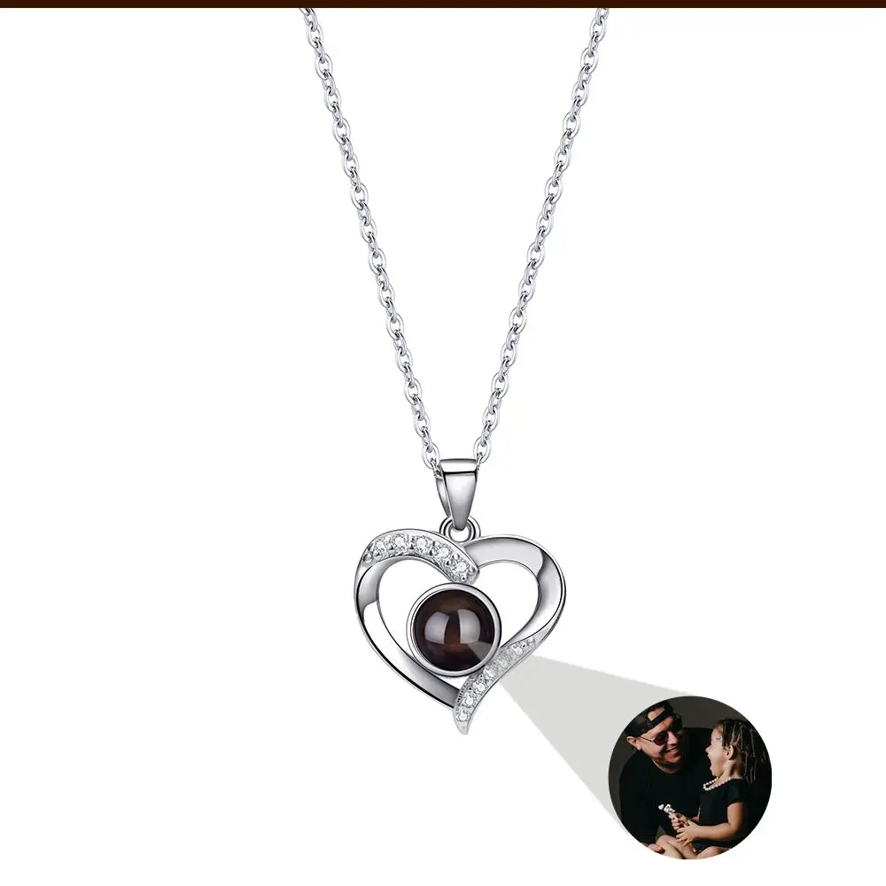 Collana Personalizzata Con Foto Proiettata A Cuore – Argento Sterling 925, Con Incisione 'Ti Amo' In 100 Lingue, Regalo Per Lei