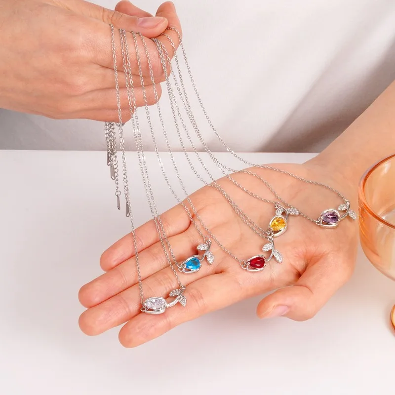 Elegant Colorful Zircon Tulip Flower Pendant Necklaces for Women Stainless Steel Chain Daily Jewelry Accessories Gifts