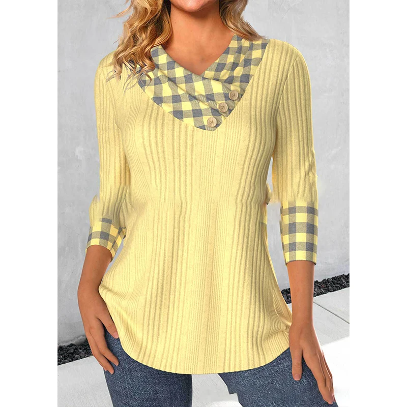 

Autumn and Winter Vintage Elegant Fashion Chic Sweaters Women New Contrasting Color Long Sleeve V Neck Button Knitted Pullover