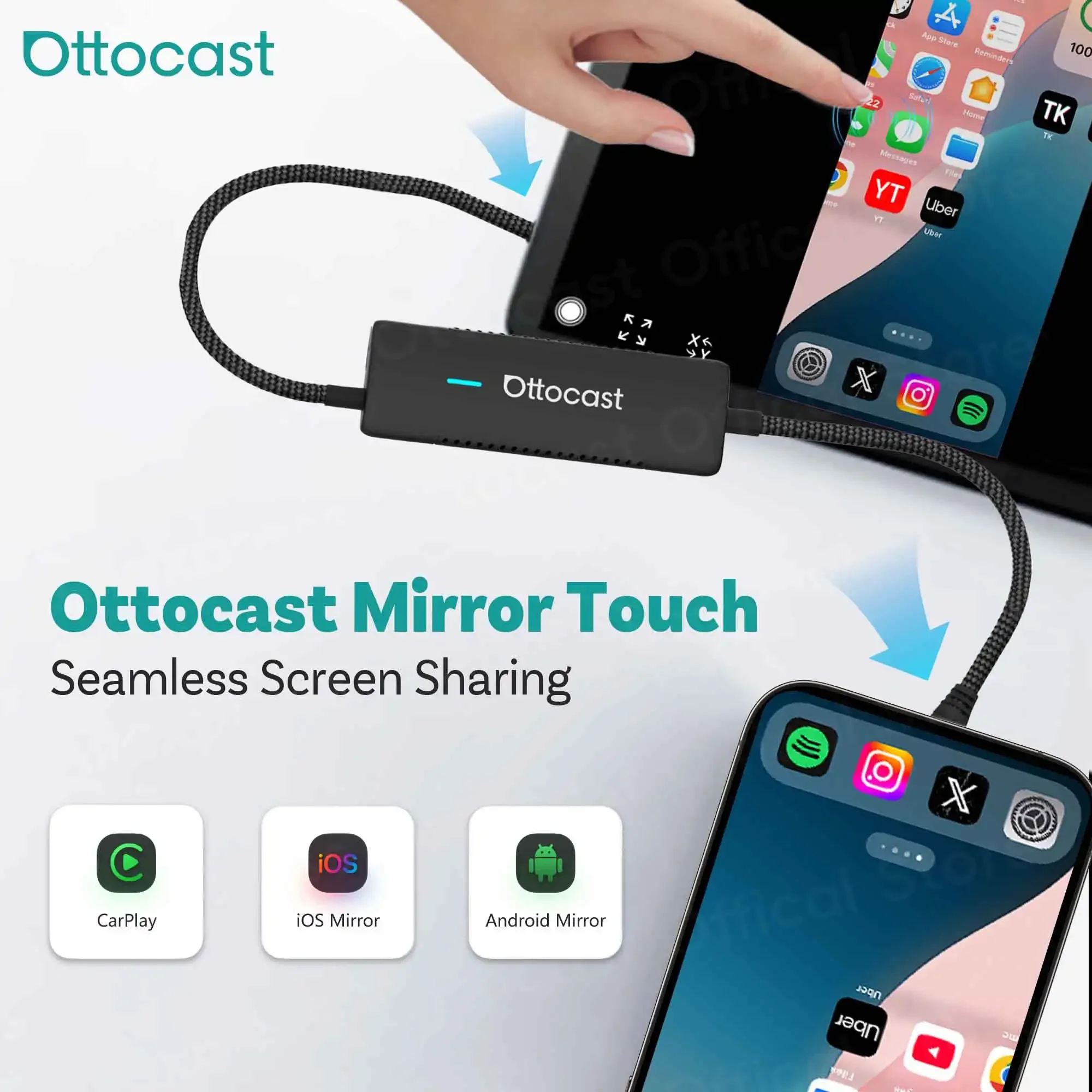 OTTOCAST Mirror Touch ワイヤレスCarPlay Mirror Touch Wireless CarPlay Adapter