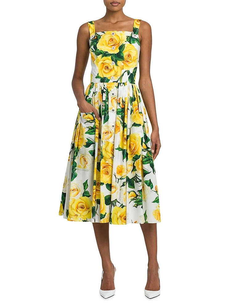 

Платье y2k женское с принтом роз, хлопковое приталенное элегантное шикарное и элегантное платье с лямкой на шее, 2024, весна-лето