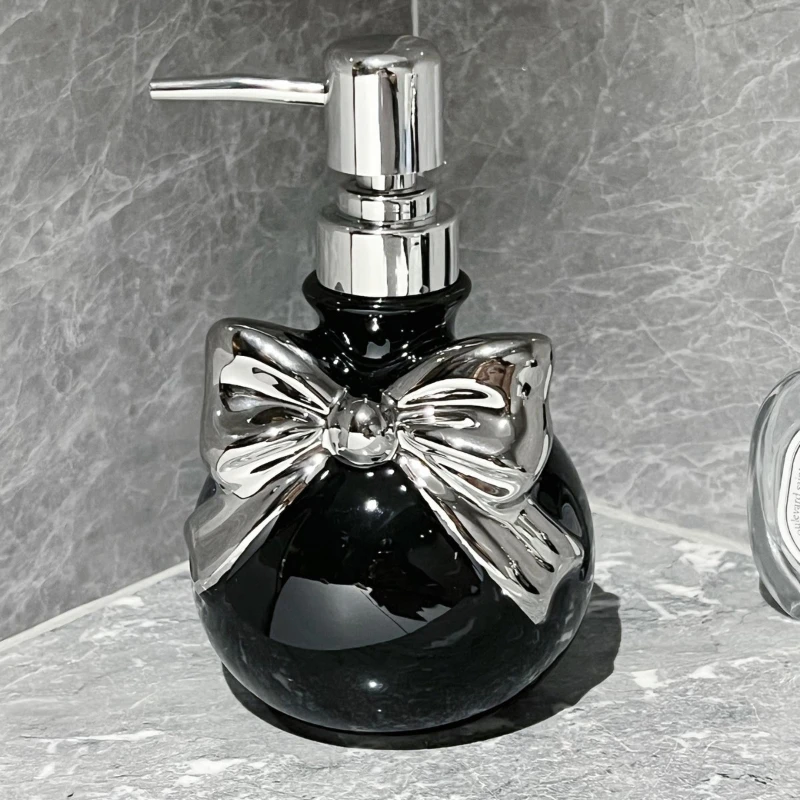 1pc Ceramic Bow Lotion Bottle Hand Sanitizer Press Bottle Body Wash, Hair Conditioner Bottled Separately Bathroom Accessories