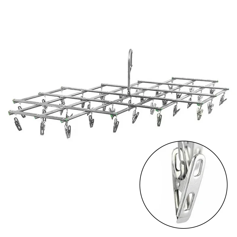 16/35 Clips Stainless Steel Laundry Rack Foldable Sock Clothes Airer Folding Hanger Drying Hanger Clothes Underwear Socks Holder 2