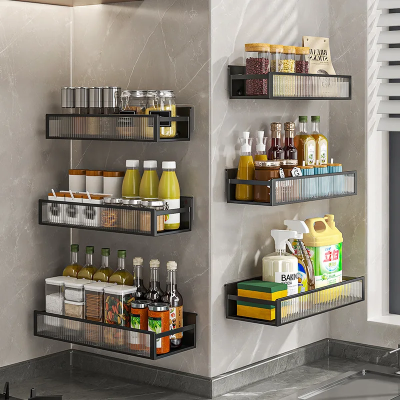 Kitchen Seasoning Rack Refrigerator Side Perforation-free Iron Rack Wall Hanging Kitchen Multi-layer Storage Organizer