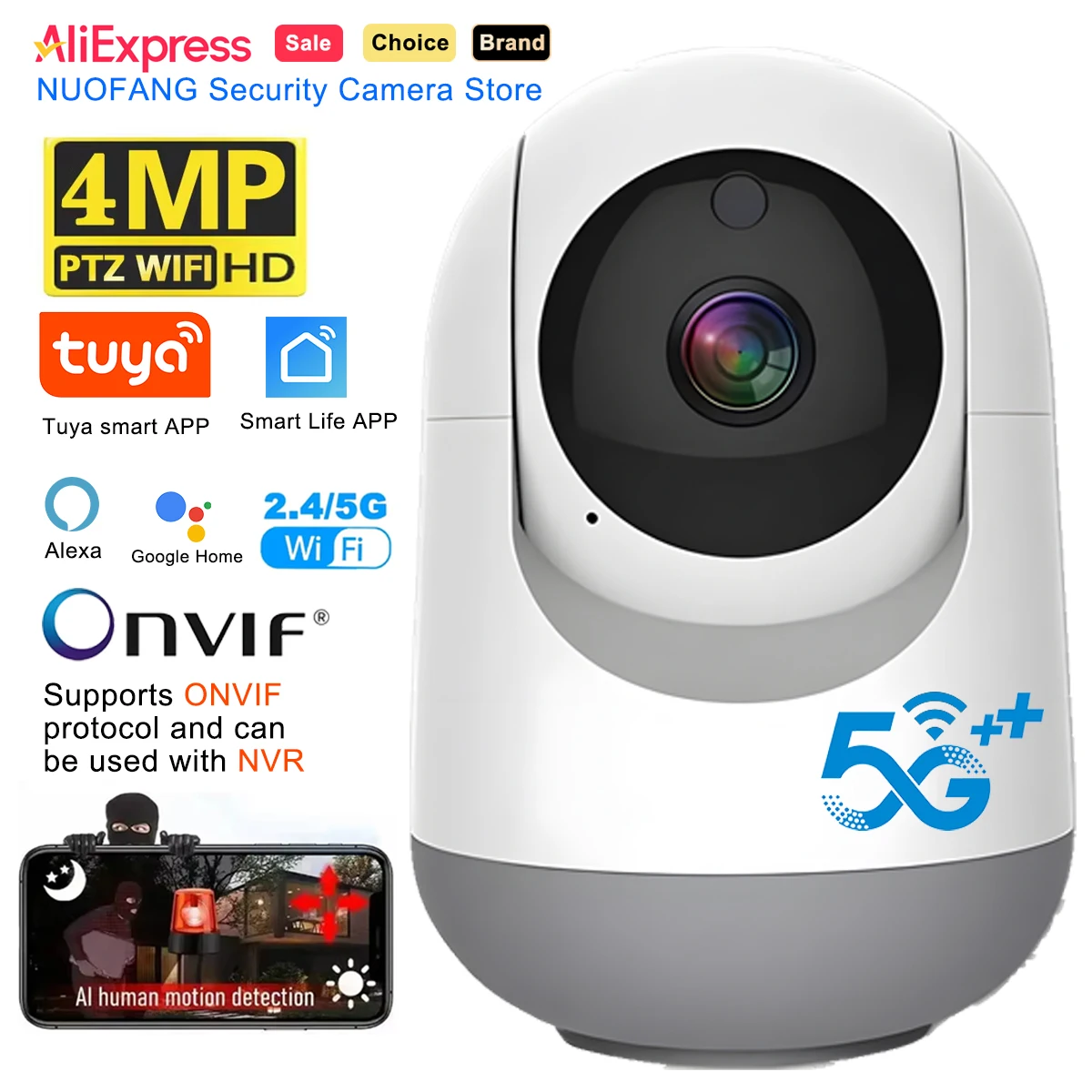 4MP Tuya WiFi Camera, 2.4/5G Dual Band Indoor Wireless IP Cam with AI Detect & Auto Tracking, Smart Home Security Baby Monitor 1