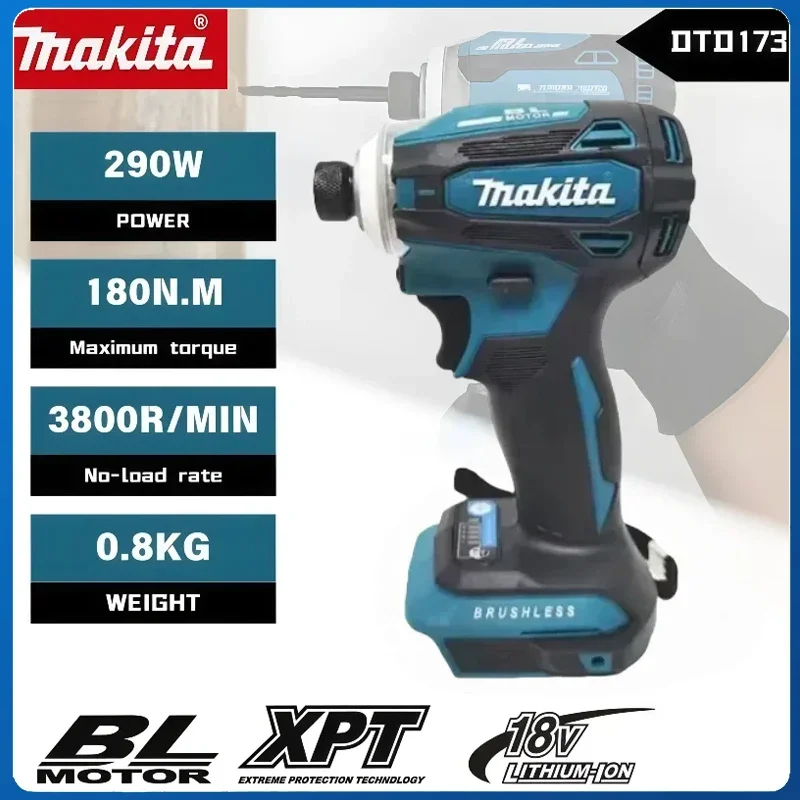 마키타 드릴 목재/볼트/T-모드 마키타 18V DTD173 1800rpm 무선 임팩트 드라이버 180Nm 브러시리스 모터 전동