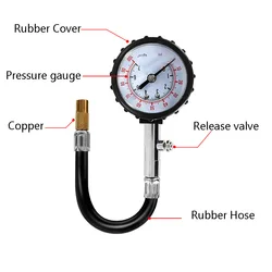 High - Precision Tire Pressure Gauge with Long Tube - 0 - 100 PSI Air Tester (1Pcs)