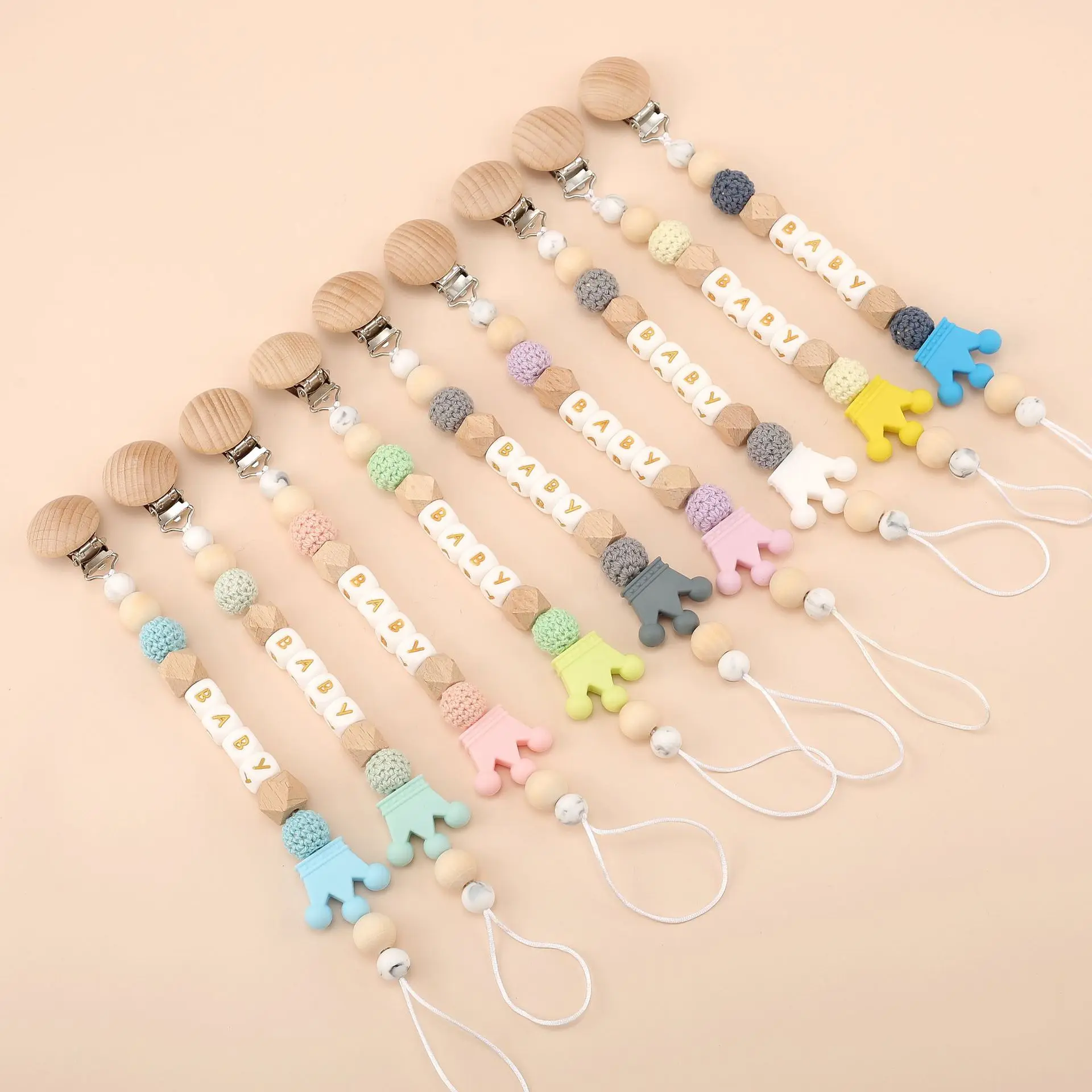 

INS Baby Pacifiers Clips Personalized Name Silicone Crown Letter Gold Dummy Nipples Holder Clip Chain Teething Toys Accessories