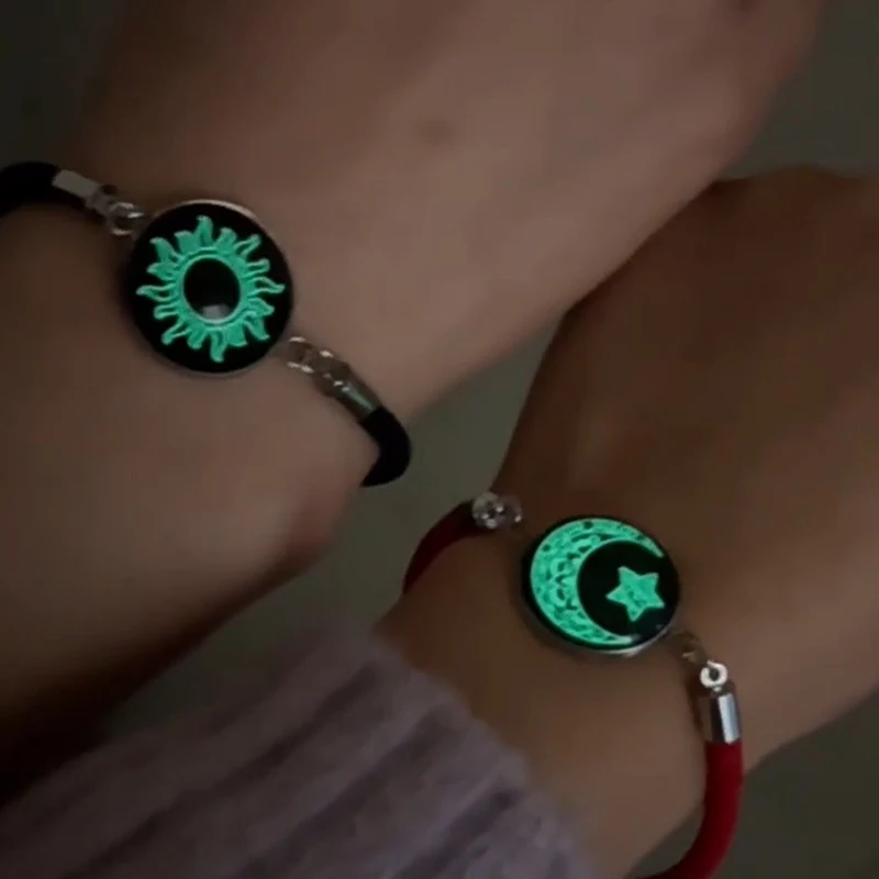 Sun Moon Set Di 2 Braccialetti Regolabili Per Coppia In Corda Intrecciata Fatta A Mano - Ciondoli Sole E Luna Per Amore E Amicizia