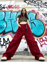 Street Vintage Jeans New Y2K Harajuku Wash Red Streetwear Baggy Jeans Denim Pants Mens Womens High Waist Wide Trousers 2025 - Image 2