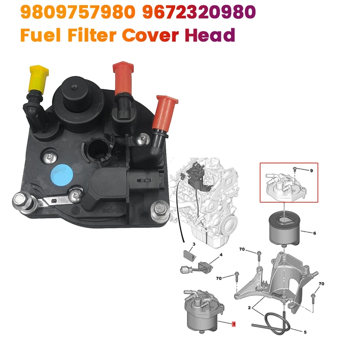 Fuel Filter 9809757980 Fuel Filter Head Housing Cover for Citroen C3 C4 C5 Peugeot 207 208 3008 5008 9672320980 Diesel Filter Cap