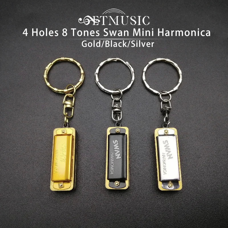 

10 pcs Swan Mini Harmonica 4 Holes 8 Tones Harmonica Mouth Organ Key Chain Style