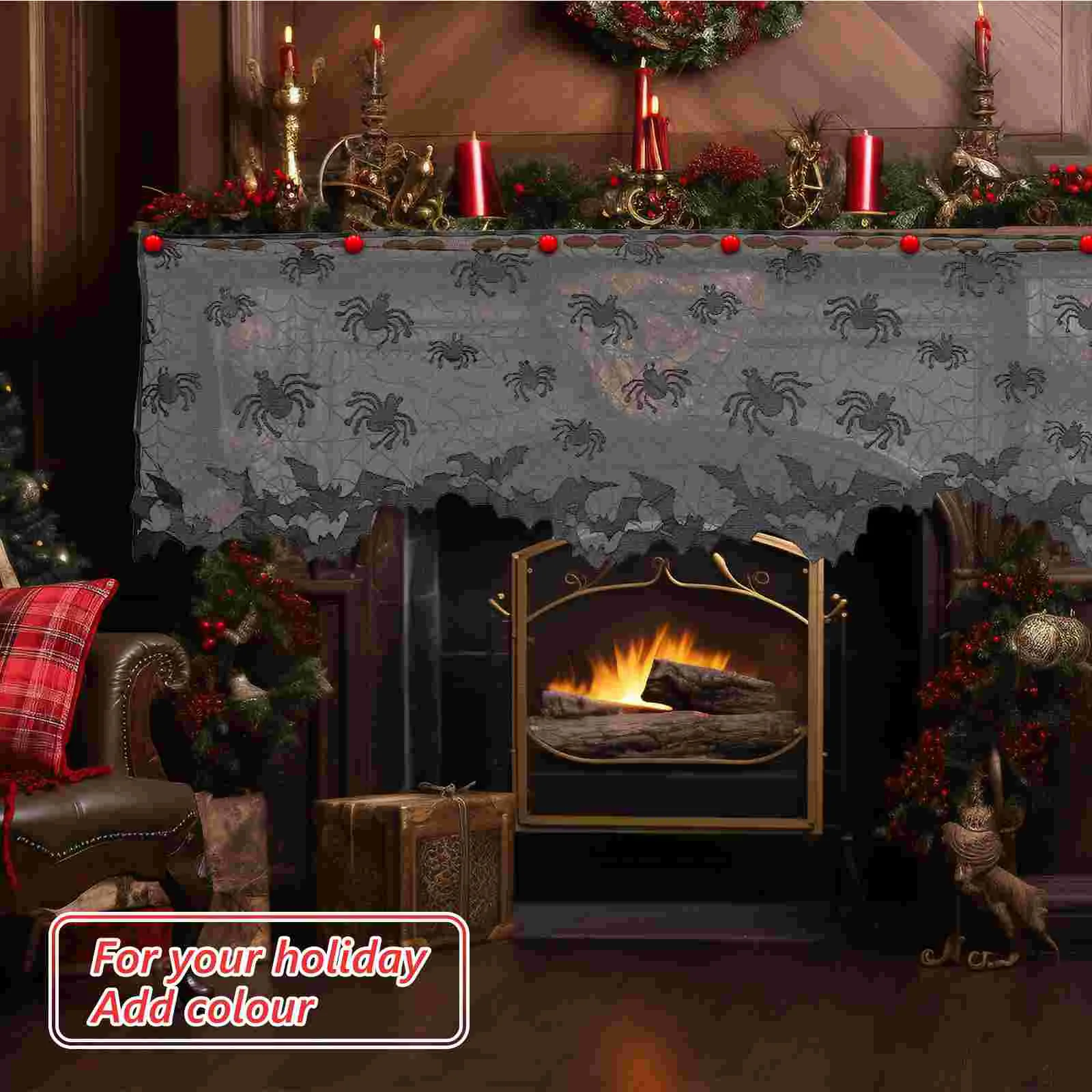 Foil Fringe Curtain Goth Clothes Fireplace Decor Mantelpiece Child Ghost Spider 6