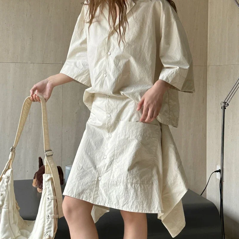 

OTS24ss женское литературное асимметричное платье, дышащие повседневные модные персонализированные короткие платья Y2k, белое платье