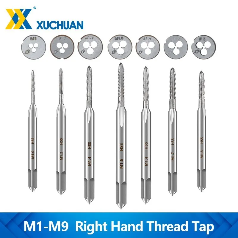  M1-M9 Right Hand Thread Tap and Die Set Metric Plug Tap Die HSS Machine Threading Tool Screw Thread Tap Drill Die Set 2pcs 