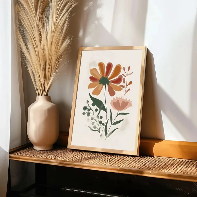 1pc frameless canvas Minimalist Neutral Floral Art Retro Posters Modern Bohemian Prints Wall Art Picture Living Room Home 4