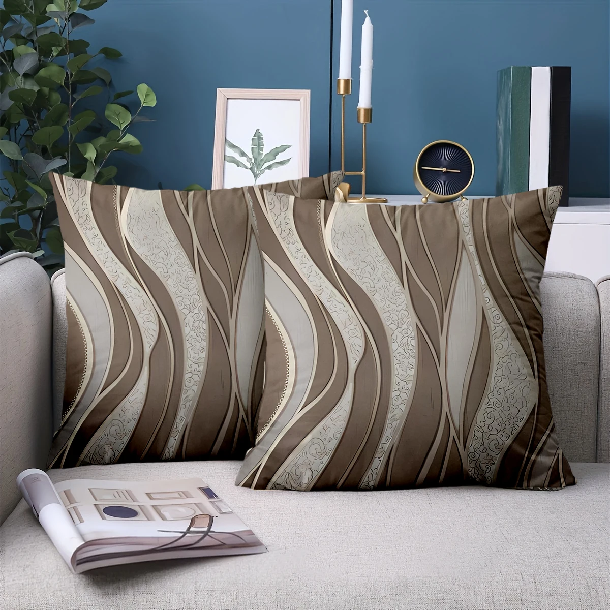 Abstract wave pillow covers styled on a sofa