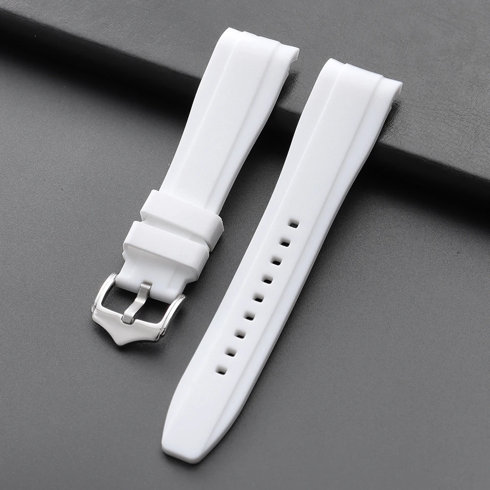 Universal Waterproof Curved-End Silicone Watch Band - Rubber Strap for Men and Women, Sports Design, 20mm & 22mm