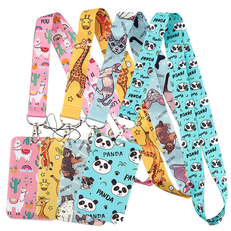 Funny Animals Cats Dogs Lanyard Credit Card ID Holder Bag Student Women Travel Card Cover Badge Car Keychain Gifts Accessories christmas cats lanyard credit card id holder bag student women travel card cover badge car keychain decorations gifts