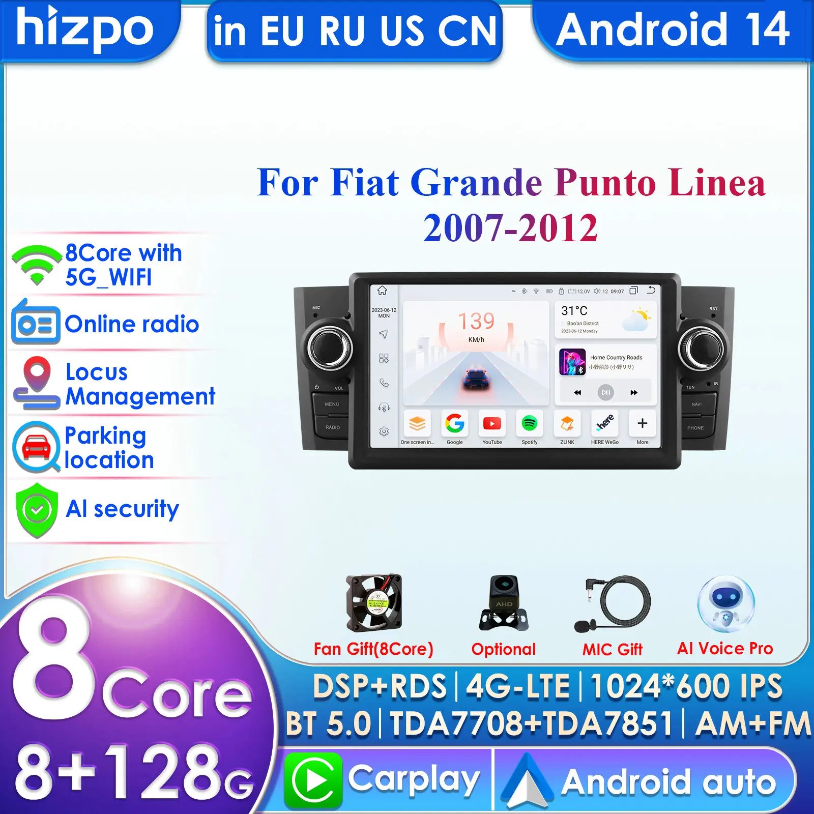 Für Fiat Grande Punto Linea 2007-12 GPS Navi 4+64GB Autoradio Android