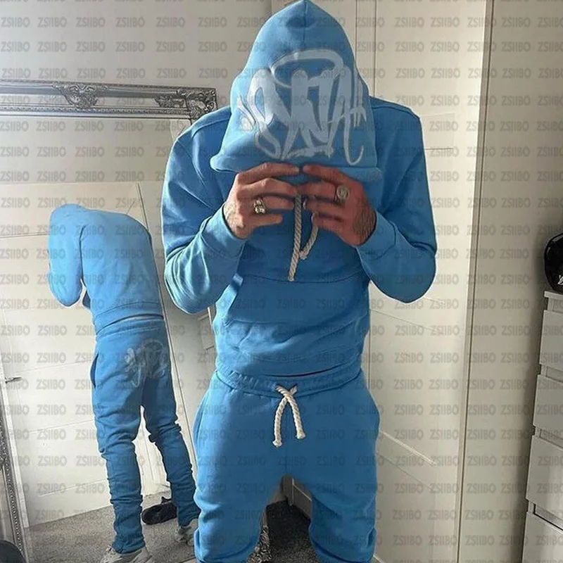 Y2k Trousers Casual Loose Cotton Printed Tracksuit Street Men Hoodies Straight Pants 2 Piece Set Hip Hop Sports Hooded Pullover
