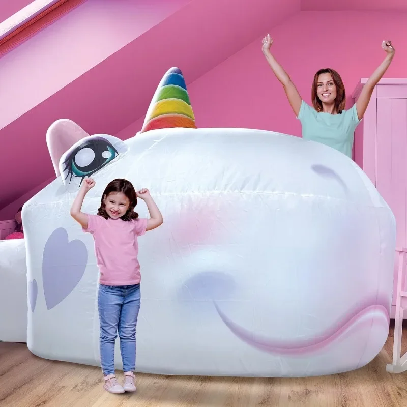 Game House Children Inflatable Toy Unicorn Dinosaur Bouncy Castle Quick Open Foldable House Tent Toys for Kids No Include Fan