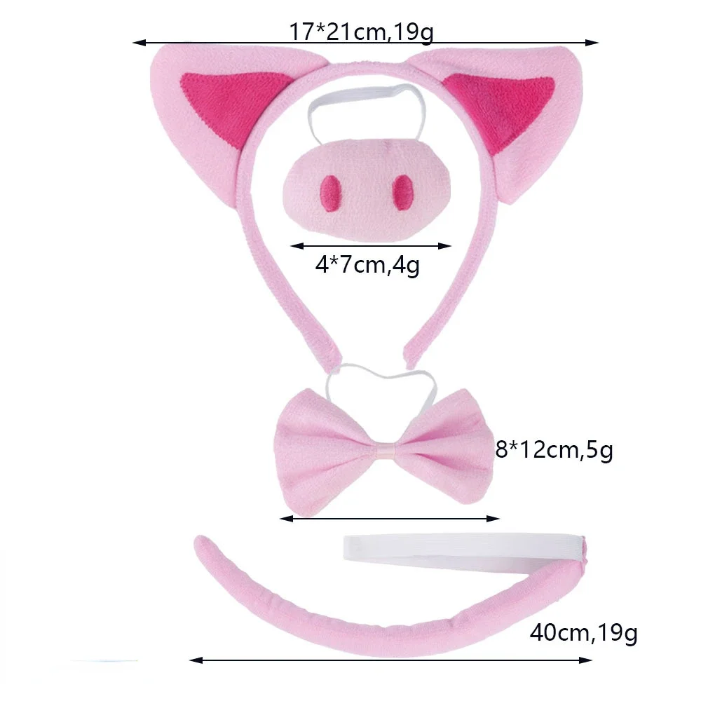 Set Costume Maiale Completo: Cerchietto Orecchie, Naso, Coda E Papillon - Accessori Per Carnevale, Halloween, Cosplay
