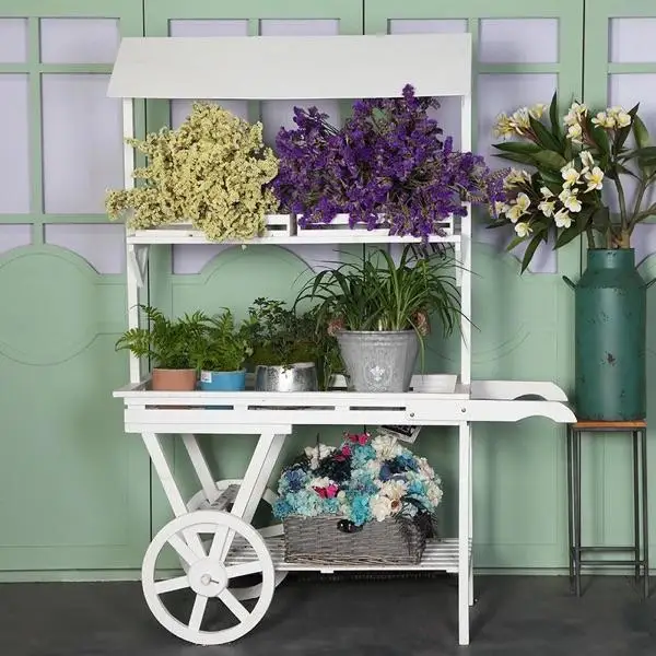 Pastoral Flower Rack Solid Wood Cart Storage Rack Balcony Storage Shopping Mall Creative Promotion Car Outdoor Decoration