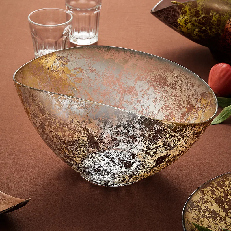 

European Style Handmade Creative Glass Plate Decorated with Gold Foil Fruit Bowl for Food and Fruit Dishes