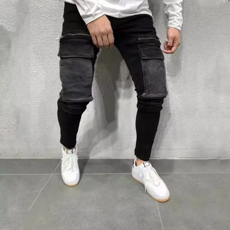 

Men Vintage Jeans Y2K Clothes Male Casual Fashion Button Zipper Pocket High Waist Slim Fit Pencil Denim Pants Trouser Streetwear