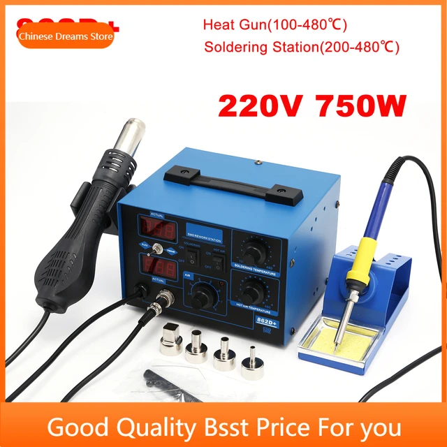 862D+ Soldering Station 2 In 1 Digital ESD Hot Air Blower Heat Gun Welding  Solder Iron