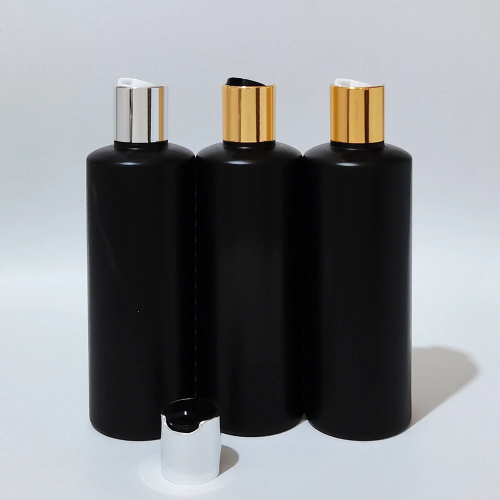 

20pcs 300ml Empty Black HDPE Liquid Soap Lotion Cosmetic Bottle Containers Gold Aluminum Disc Top Cap,Metal Cap Lotion Bottles