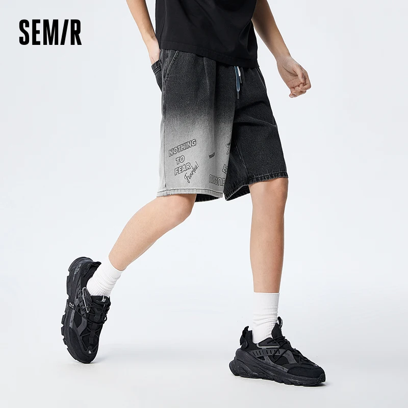 Semir Men Denim Shorts Summer Loose Fit Comfortable Gradient Five-Quarter Pants