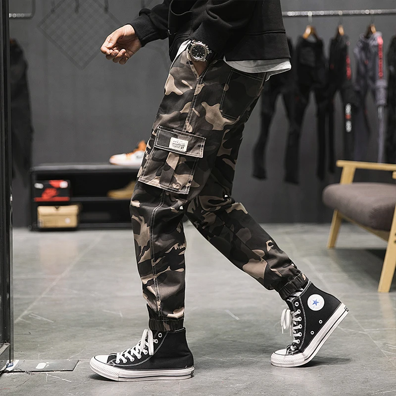 Men Hip Hop Black Cargo Pants joggers Sweatpants Overalls Men Ribbons Streetwear Harem Pants Women Fashions Trousers green cargo pants men Cargo Pants