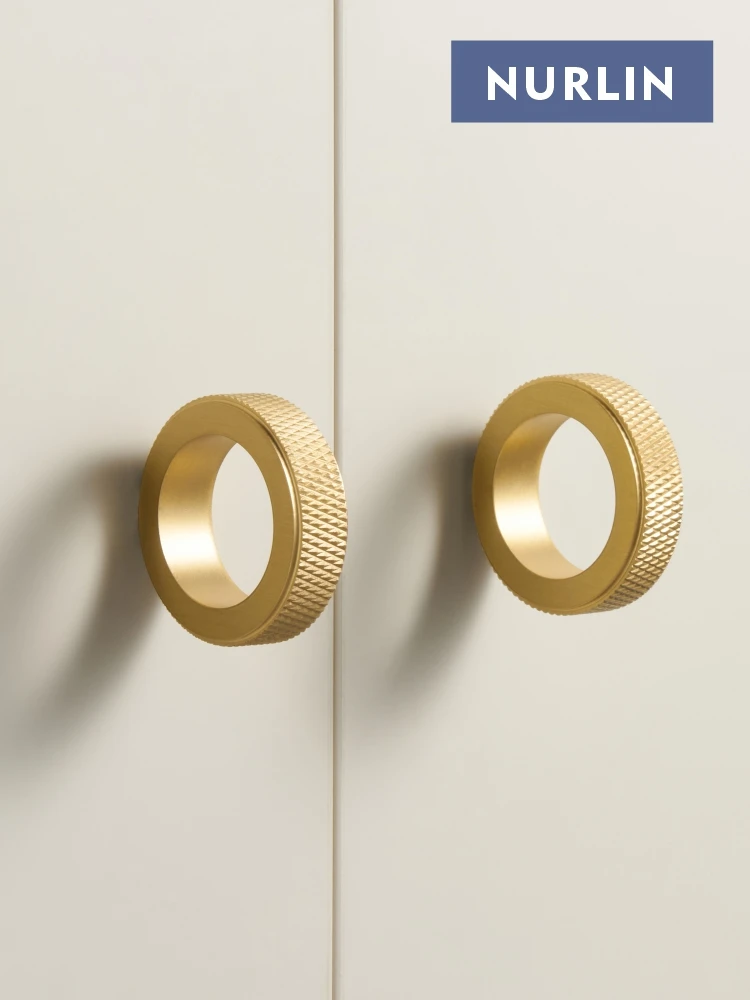 Nurlin Solid Brass Finger Ring Knurling Handle Knurling Circular Cruz Serenado Gabinete Guarda-roupa Botões Móveis Gaveta