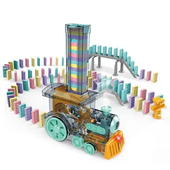 Domino Train Small Automatic Electric Trains Creative Domino Machine with Lights and Sound Toddler STEM Toys Fun Kindergarten To 1