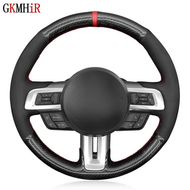 

Hand-Stitched Black PU Carbon Fiber Suede Car Steering Wheel Cover For Ford Mustang 2015 2016 2017 2018 2019 2020