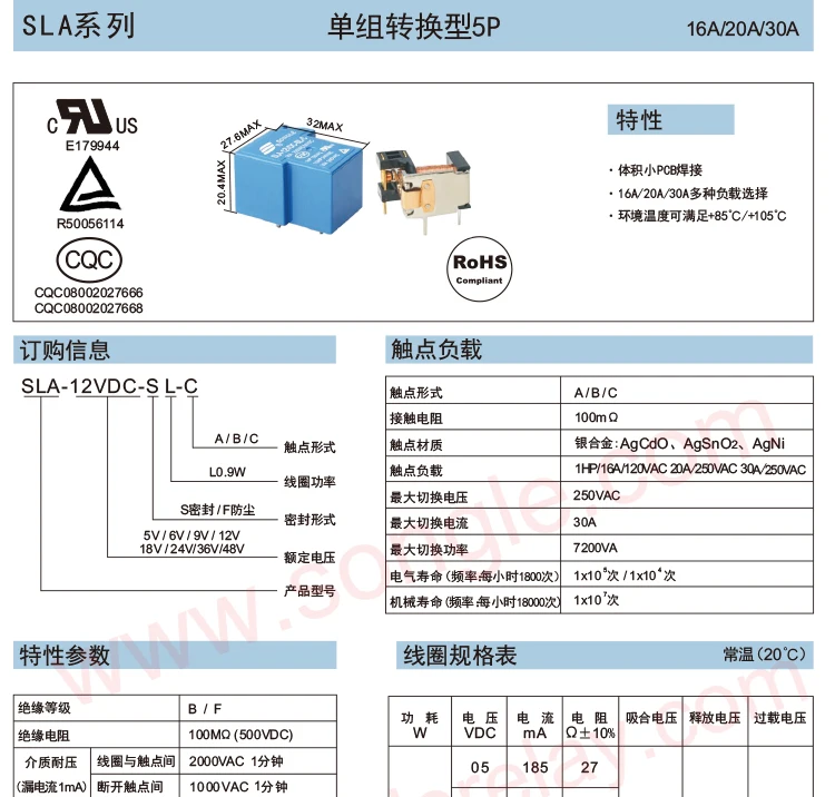 Description Picture 3 of item1Pcs Power relay SLA-05VDC-SL-A SLA-12VDC-SL-A SLA-24VDC-SL-A -C T90 30A 4/5/6PIN 5V 12V 24V 48V Time Relay